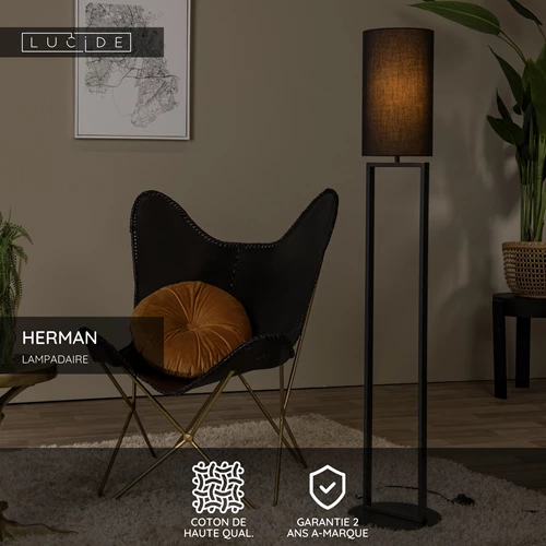 Lucide HERMAN - Lampadaire - Ø 26 cm - 1xE27 - Noir - USP